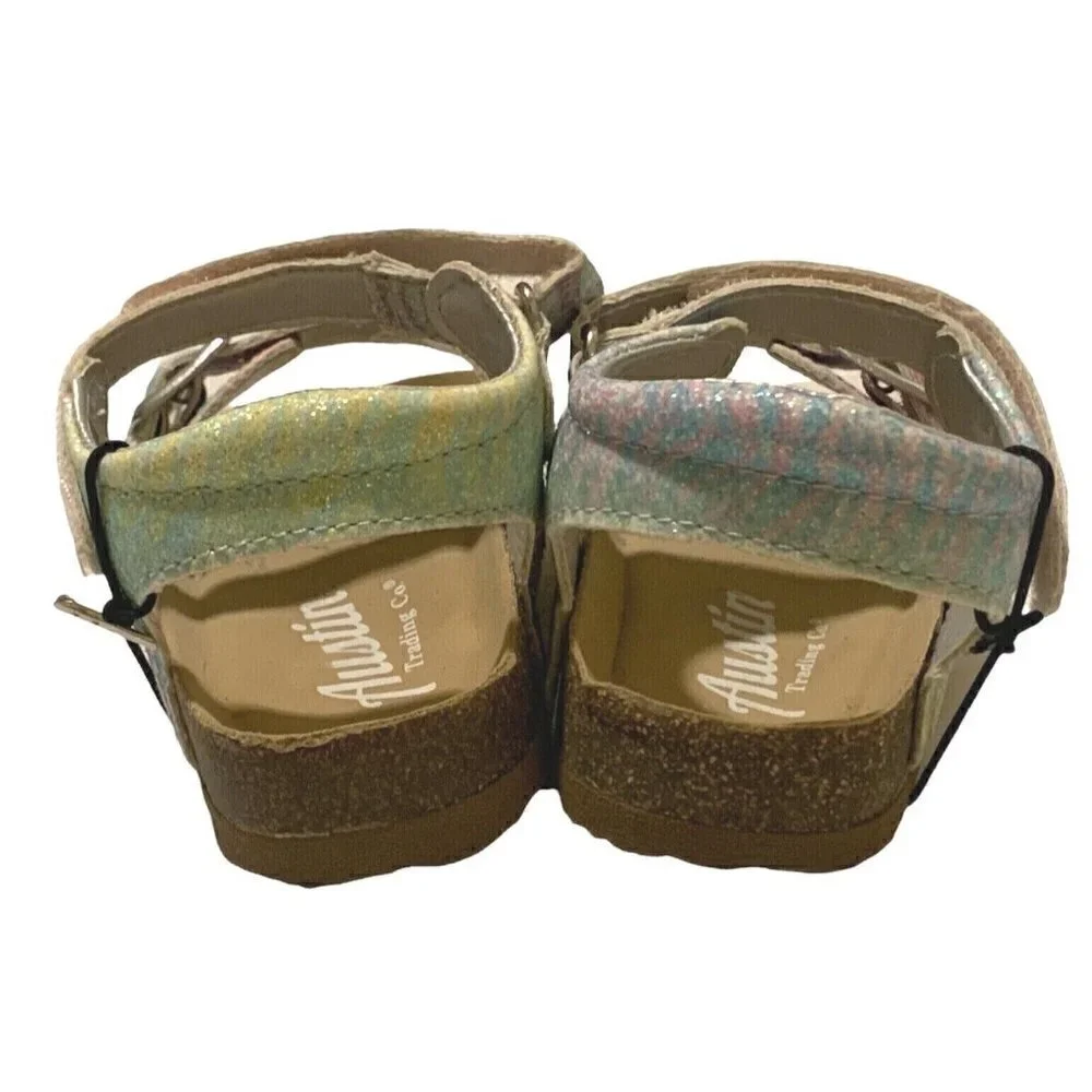 Austin Trading Co Girls 5D Sandals Pastel Glitter Faux Suede Footbed